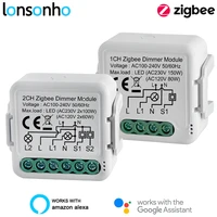 lonsonho tuya zigbee smart dimmer switch module with neutral 1 2 gang wireless remote control compatible alexa google home
