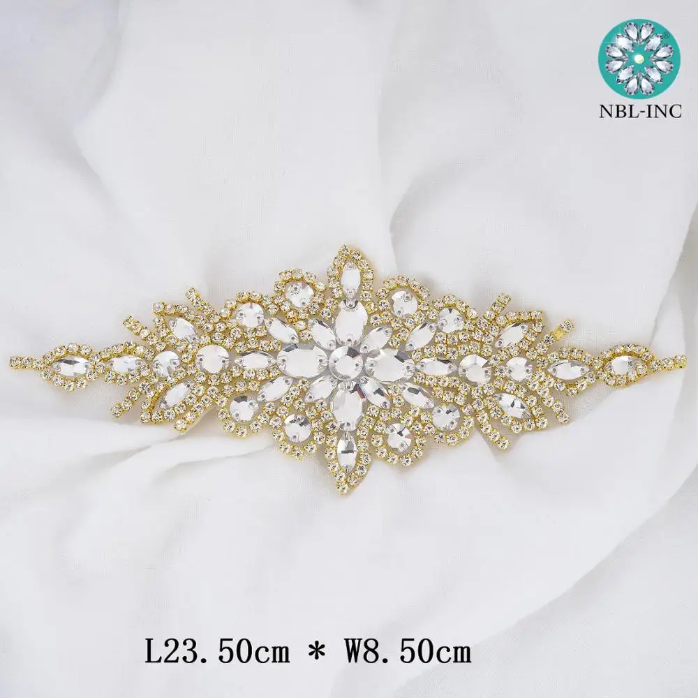 (1PC) Rhinestones bridal belt wedding applique silver with crystals dress accessories sash WDD0472
