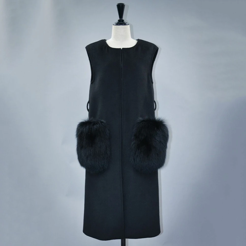 

Женский меховой жилет, зимний жилет из натурального кашемира с лисьим мехом, S3605