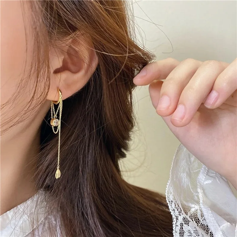 

Korean Cute Metal Circle Hoop Earrings For Women Girls Fashion Link Chain Long Tassel Boucle d'oreille Jewelry