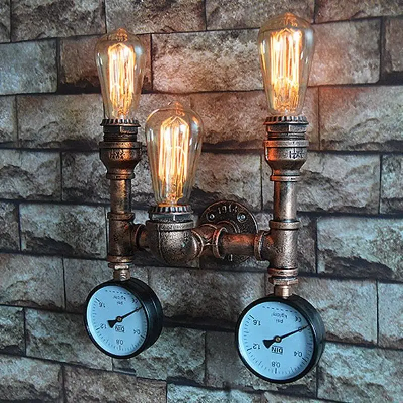 

Vintage Indoor Wall Lamp American Loft Style Water Pipe Vanity Light Fixture Bedside Sconce Home Deco Rust Luminaire WF1113