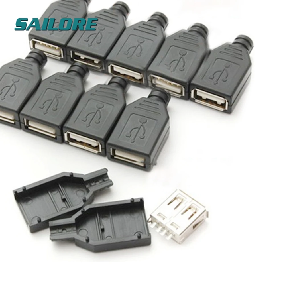

5 шт., 4-контактный переходник с USB типа A и черной пластиковой крышкой