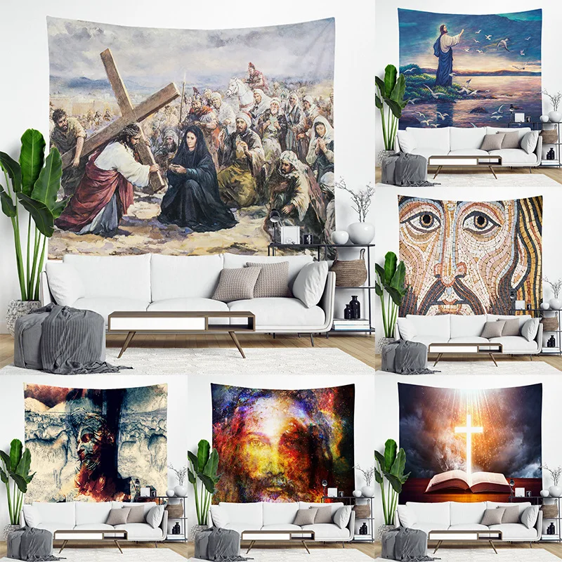 

Christian Jesus Tapestry Wall Hanging Gossip Tapestries Hippie Wall Rugs Dorm Decor Blanket 95x73cm 95MMX73MM