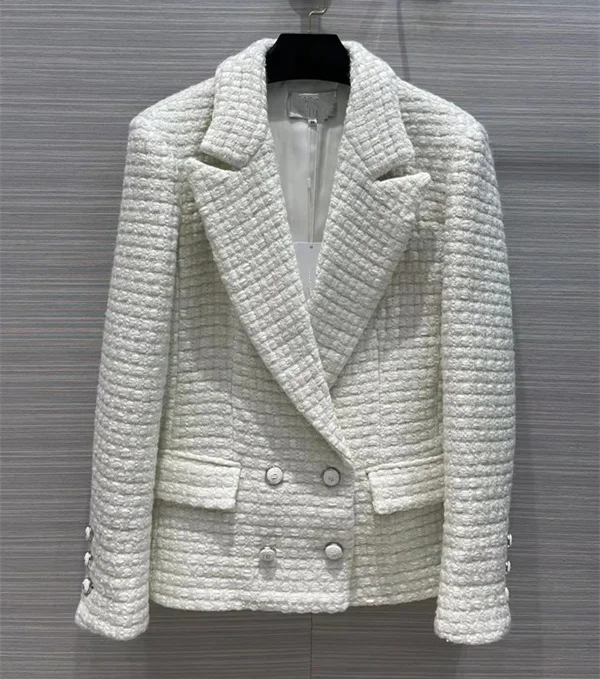 

Женская одежда в европейском и американском стиле, новинка зима 2022, модное твидовое пальто с длинными рукавами и двубортным воротником на п...