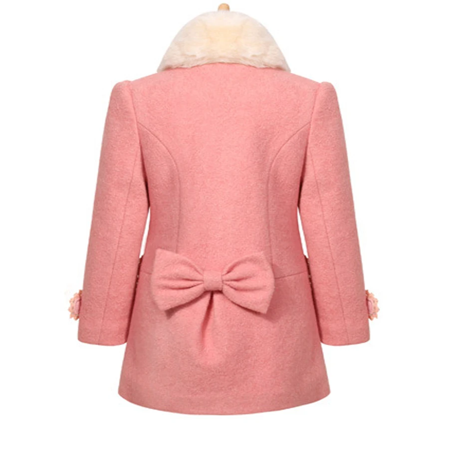 2022 Kids Children Girls Woolen Jacket Pink Thick Big Fur Collar Woolen Coat Princesses Kids Autumn Winter Wedding Party Clothes