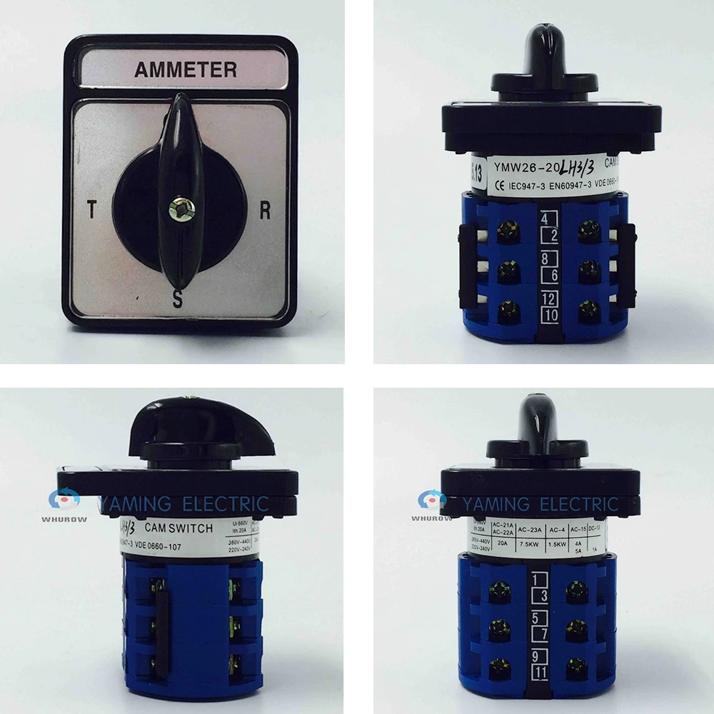 Кулачковый переключатель амперметр/вольтметр 3 полюса 20 А 4/7 позиций