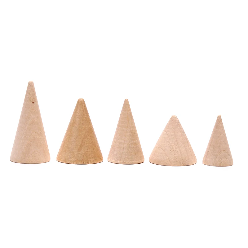 

Burlywood Vintage Natural Unpainted Wood Finger Cone Ring Holder Jewelry Display Stand Organizer Storage Rack high quality