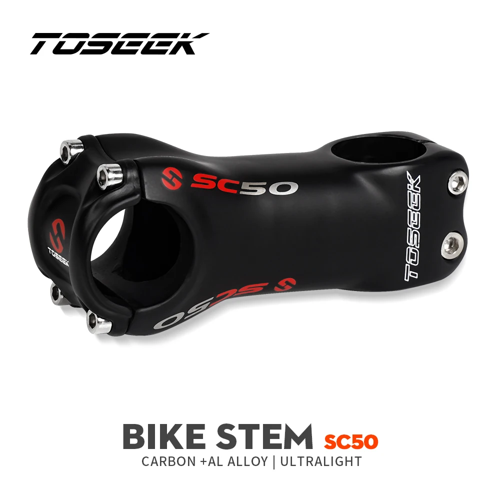 

TOSEEK SC50 Carbon Bicycle Stem Angle 6/17 Degree Clamp31.8mm*70-130mm Super Strength Ultra Light Carbon Mountain/Road Bike Stem