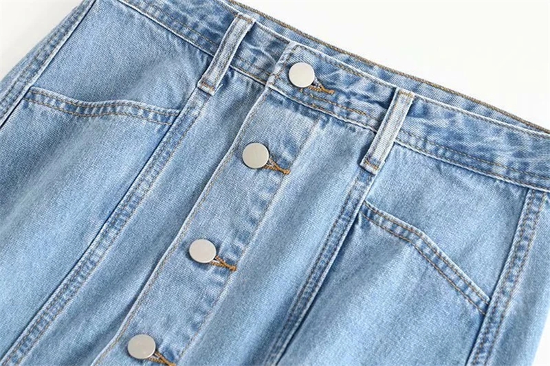 FICUSRONG Women Single-Breasted Jeans Skirts 2020 Summer Female Streetwear Cotton Knee-Length Natural Straight Solid Denim Skirt | Женская