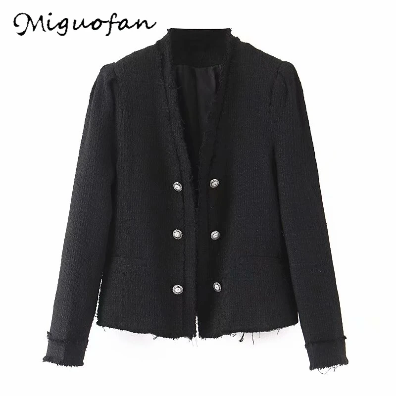 Miguofan женские куртки пальто Ретро стиль черный пиджак офисный для девушек с