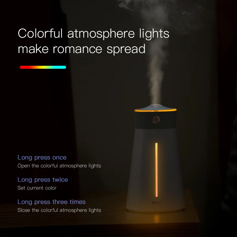 Baseus увлажнитель воздуха для дома офиса диффузор с красочным Светодиодный Ночной