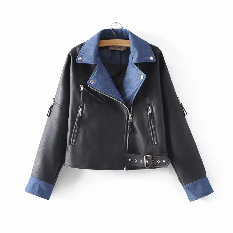 

Short Pu Leather Punk Jacket Women Slim Faux Coats Female Zipper Turn Down Collar Long Sleeve Motorcycle Leather Outerwear