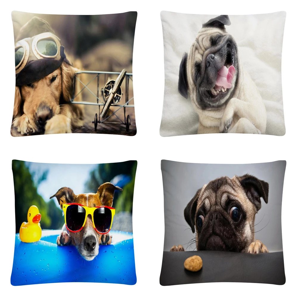 

Cute puppy dressing pattern/sunglasses Soft Short Plush Cushion Cover Pillow Case for Home Sofa Car Decor Pillowcase 45X45cm