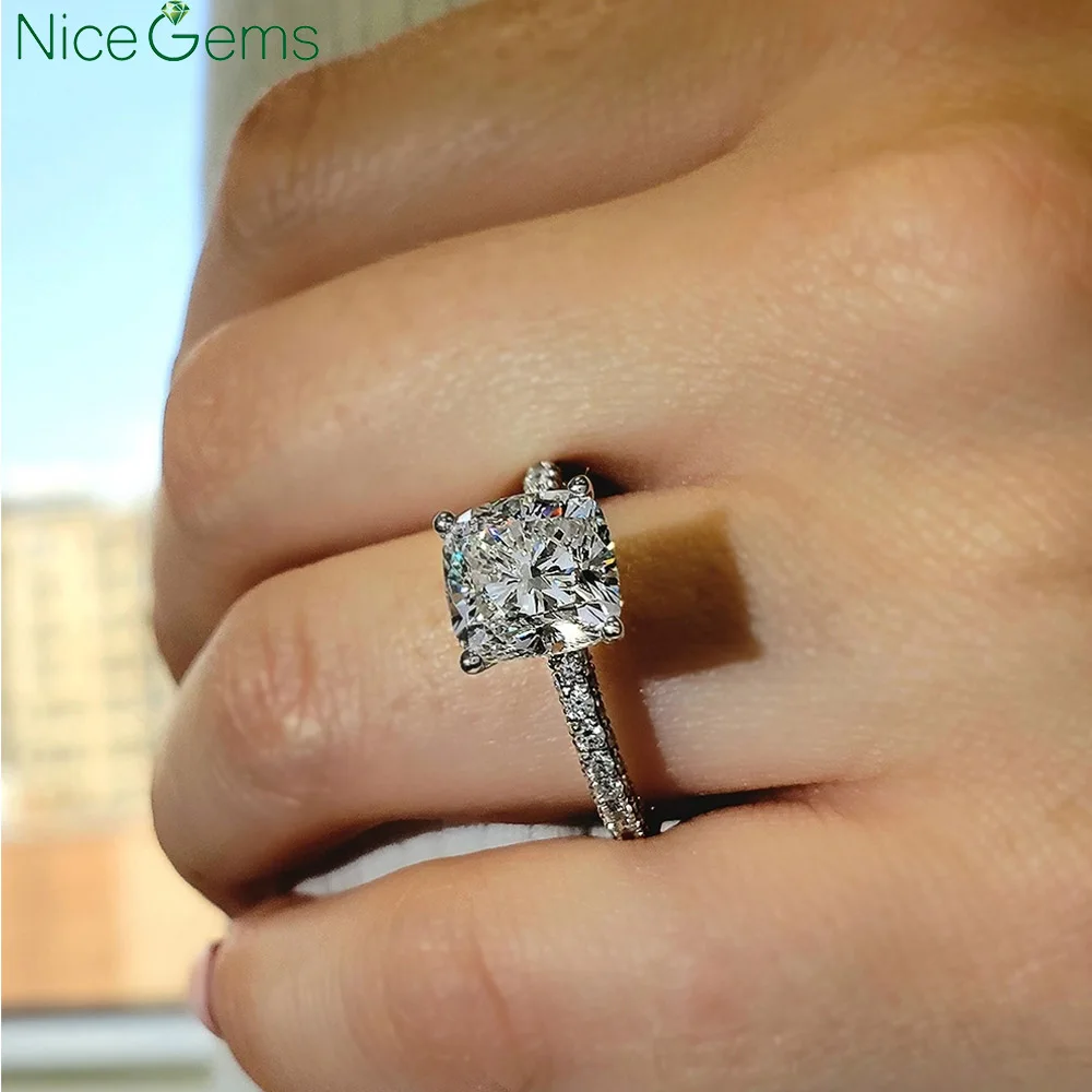 NiceGems 1.4ct 14k белое или розовое золото DF обручальное кольцо из муассанита с подушкой