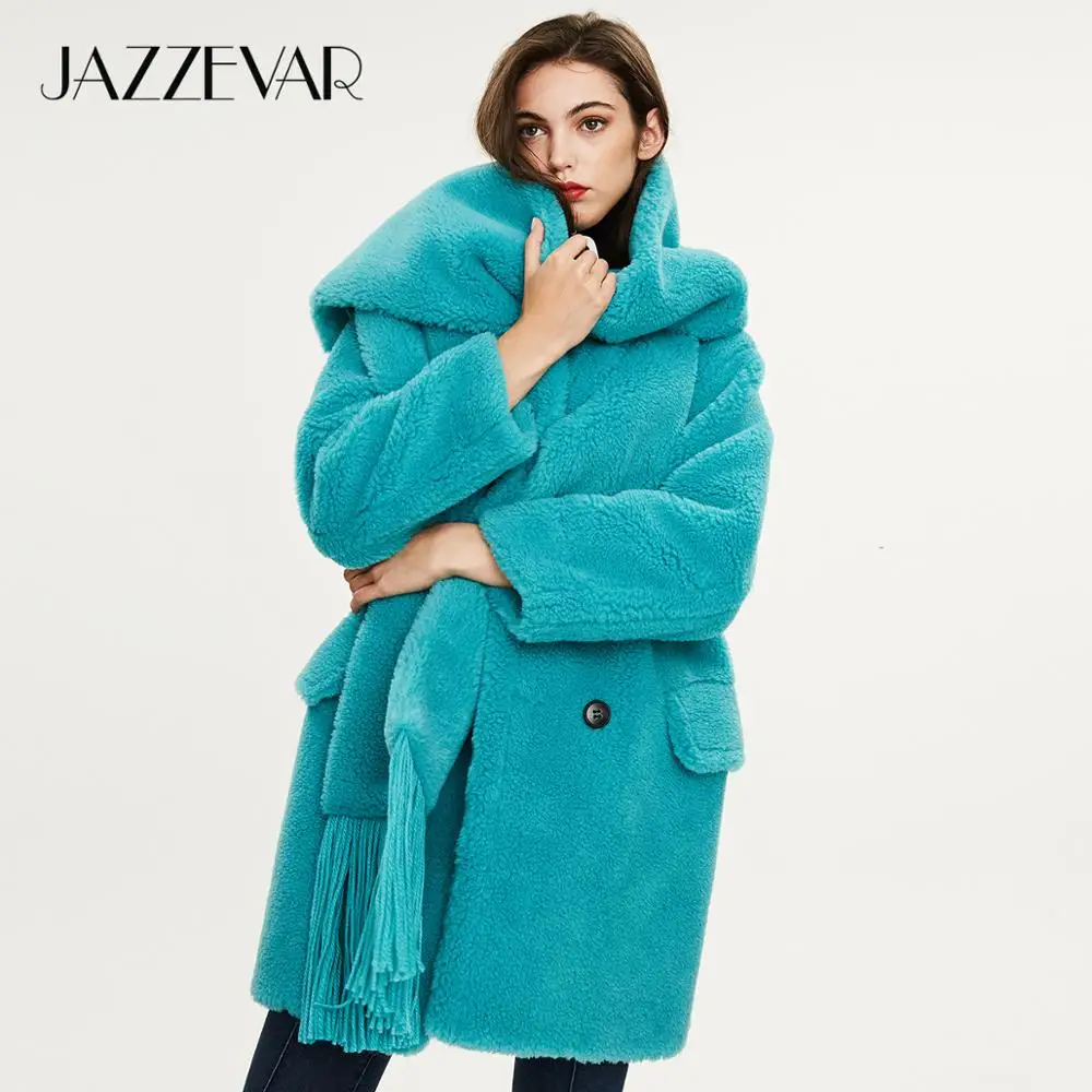 JAZZEVAR Зимнее новое поступление пальто с мехом женская одежда высокое качество средней длины теплое зимнее пальто K9064