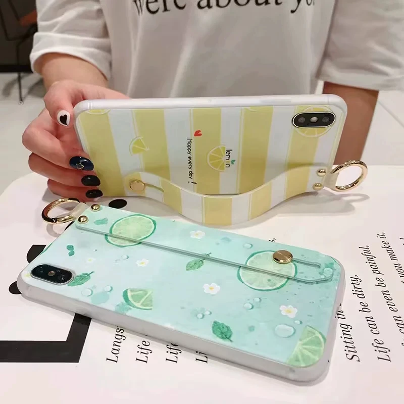 Ремешок на запястье Чехол для iPhone 7 8 X XS Max XR фруктовый лимонный мягкий TPU чехол