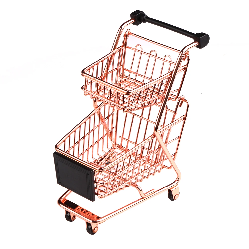 Nordic Mini Storage Basket for Lipstick Cosmetic Egg Vogue Rose Gold Metal Double Layers Shopping Cart Model | Дом и сад