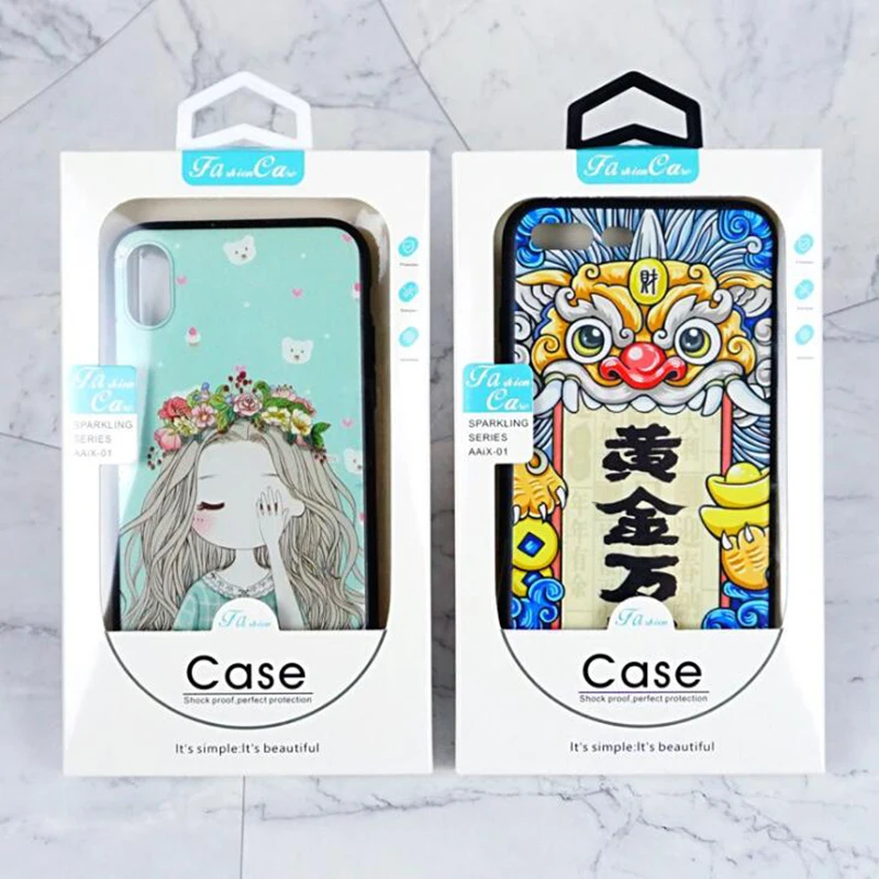 Роскошная простая белая синяя бумажная коробка с ПВХ окном для смартфона чехол