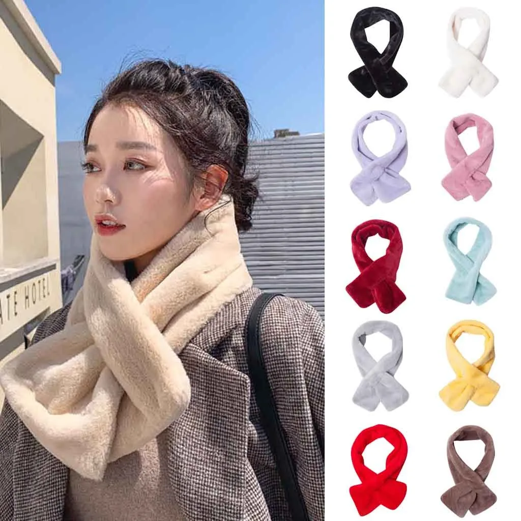 Женский простой теплый толстый шарф Зимний искусственный мех чистый цвет