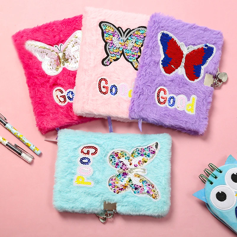 

Блокнот в 2022 году, новый плюшевый красный креативный блокнот с блестками и бабочками для студентов, дневник, ручная книга с милым замком для ...