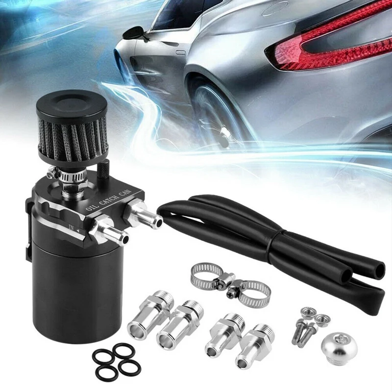 

300ML Oil Catch Reservoir Breather Can Tank +Filter Kit Aluminum Engine Waste Gas Recovery Pot