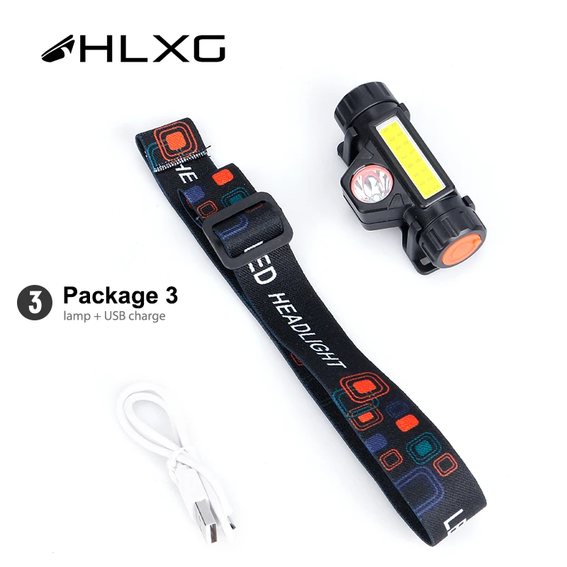 Портативный светодиодный налобный фонарик cob USB зарядное устройство кабель