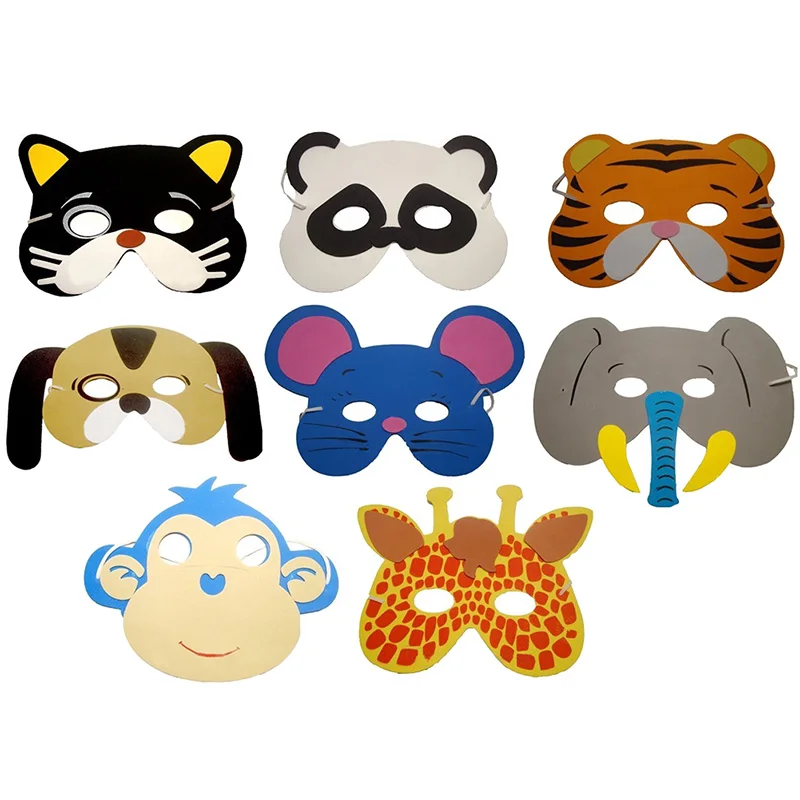 

10 X Animal masks made with a soft EVA material Elephant giraffe dog tiger monkey cat U6M3