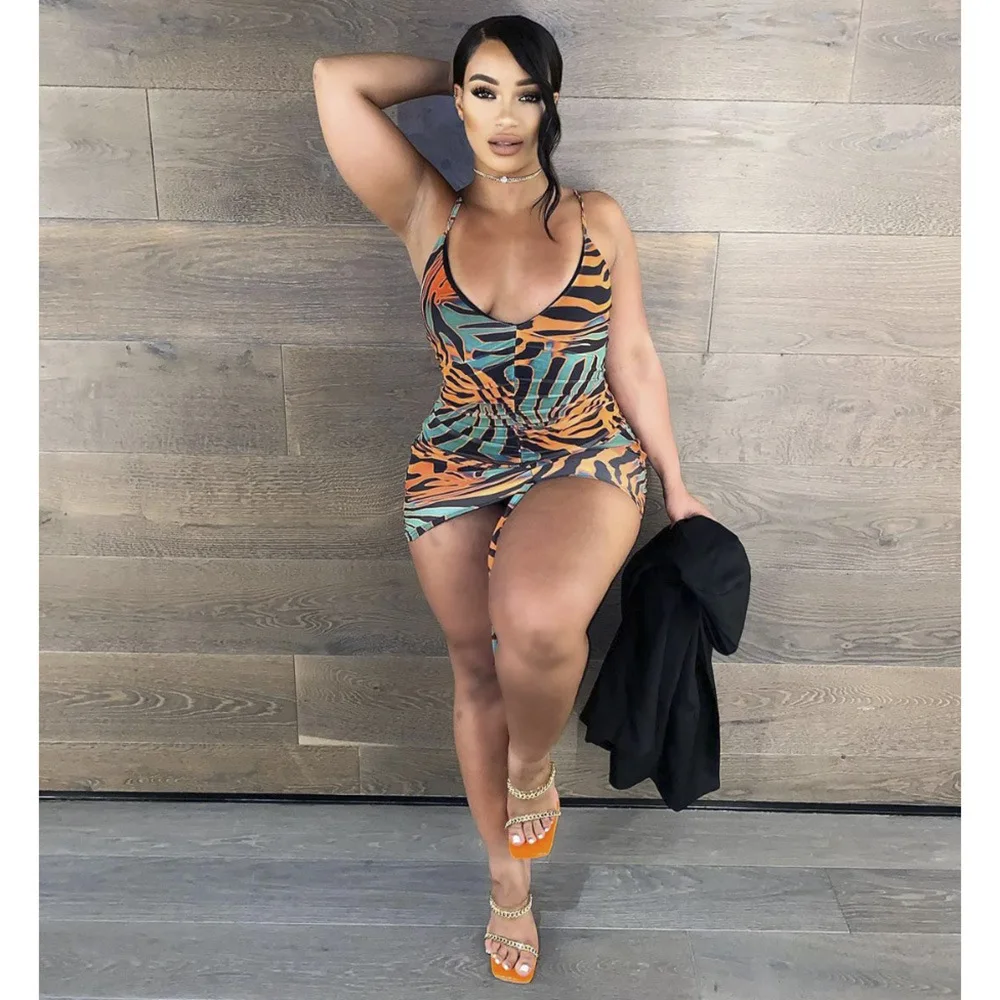 

Prowow Summer Sexy Mini Dresses for Women 2021 New Backless Print Skinny Female Clothing Sleeveless Bodycon Outfits Streetwear