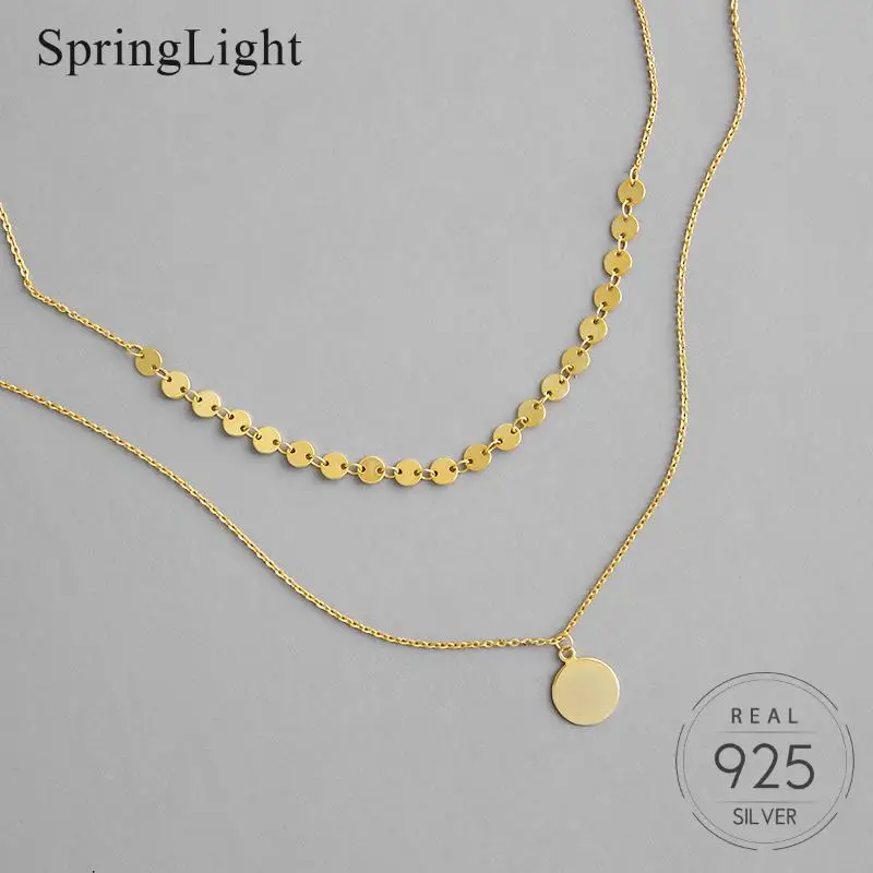 Весеннее ожерелье из 100% стерлингового серебра 925 пробы с двойным слоем круглой