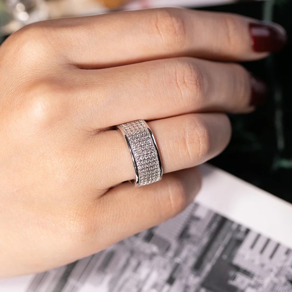 Роскошный Абзац 925 пробы Серебряное кольцо палец штамп 10KT Сияющий 286 шт Полный