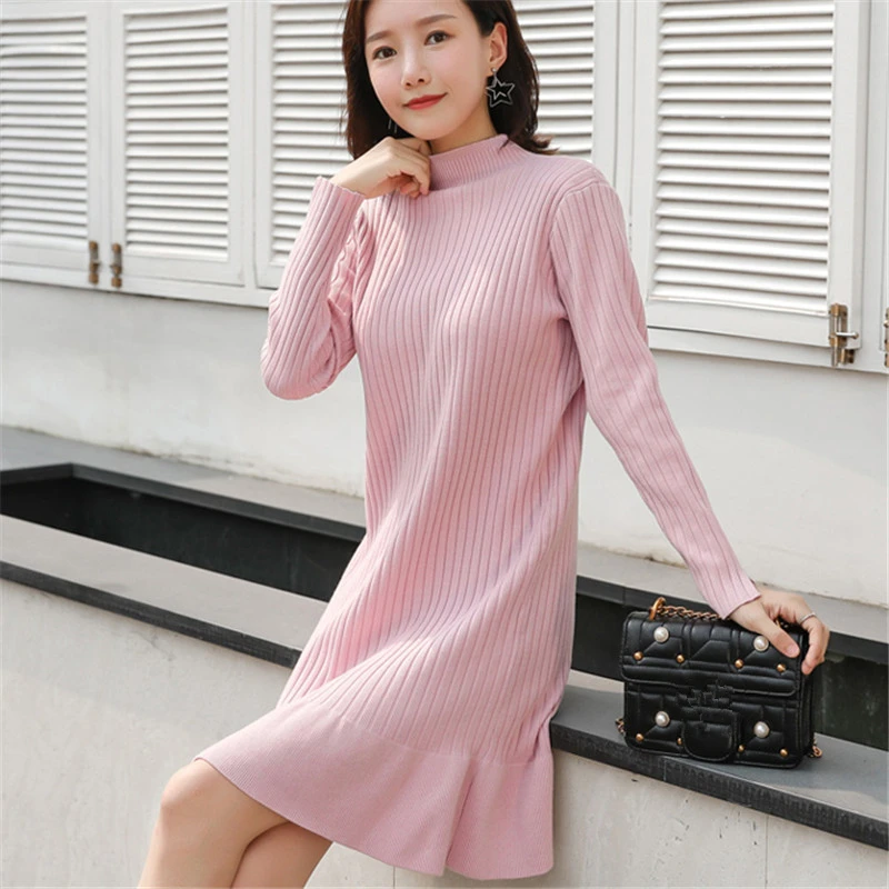 Корейское платье-свитер женские вязаные платья Осенний Женский пуловер
