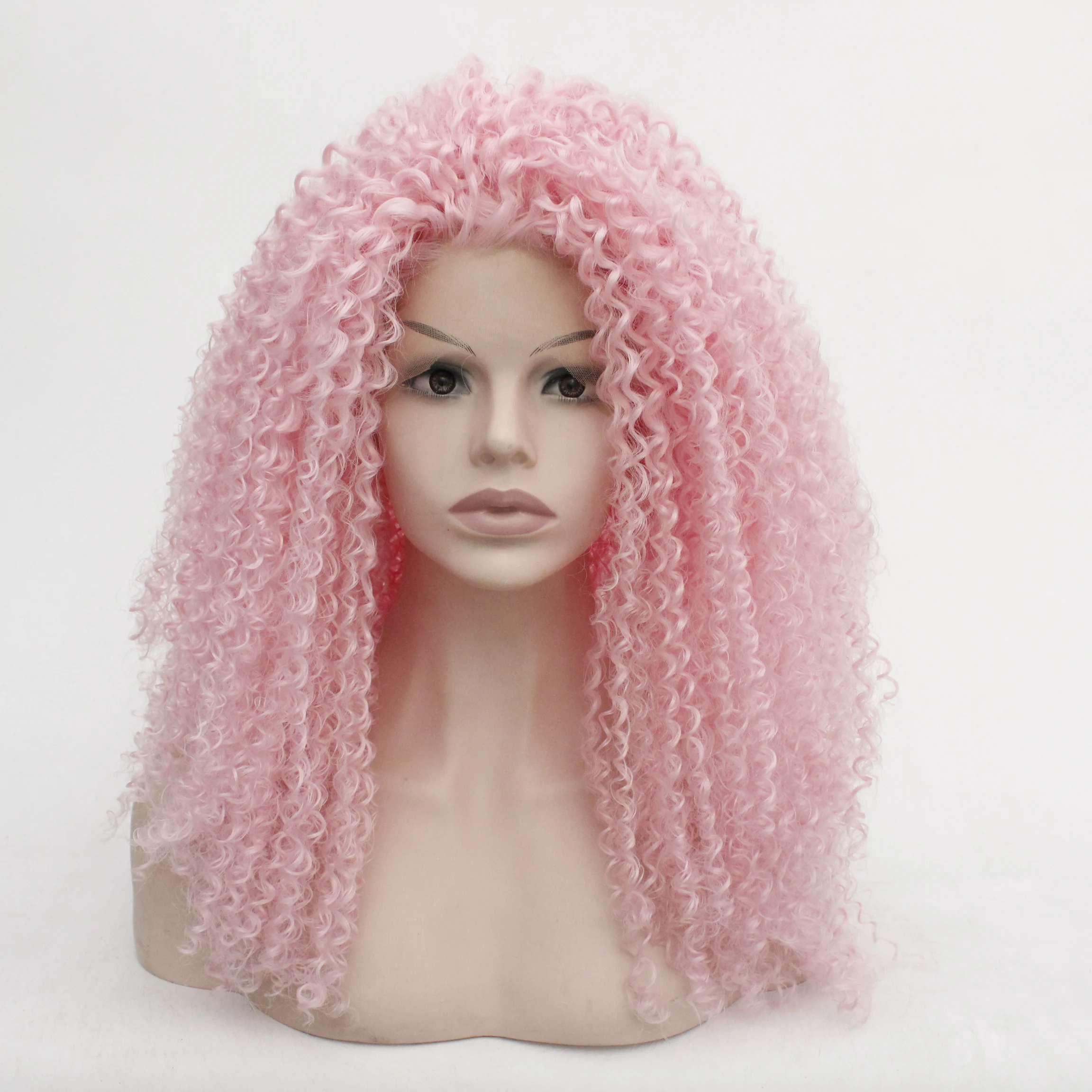 

Pink Blonde Heat Resistant Synthetic Lace Front Wigs For Women Kinky Curly Lace Wigs Fiber Heavy Density Black Color PrePlucked