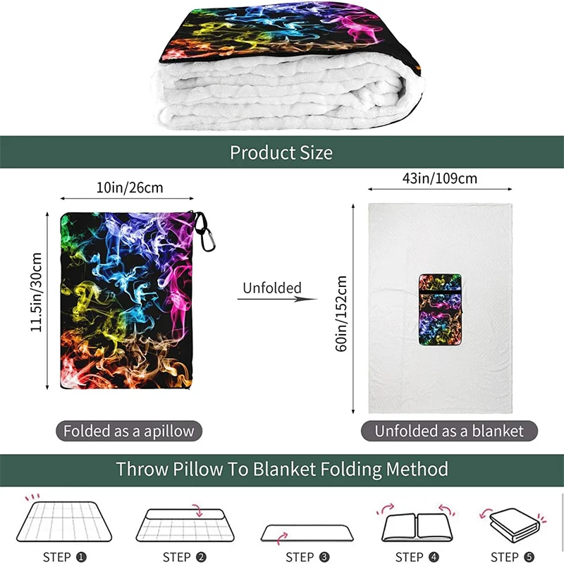 barato Colorido Fumo Viagem Travesseiro Cobertor Dois-em-um Mochila Cinta E Compacto Avião Saco Cintura Suporte 60x43 Polegadas