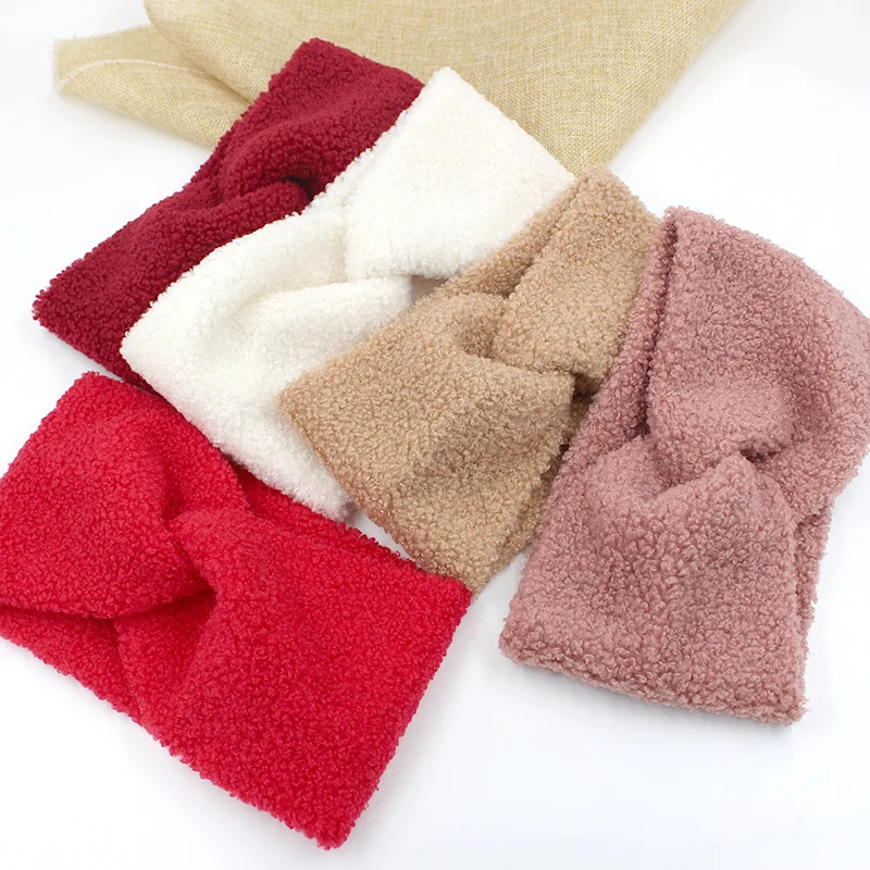 

Winter Twist Stretch Knitted Hair Bands for Women Girls Cashmere Cross Wide Warm Elastic Knotted Wool Headband Hair Accessories