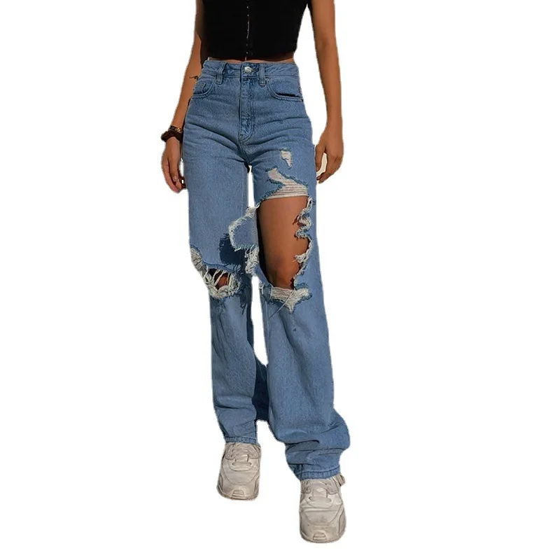 

Women Jeans 2021 Summer New Loose Personality Ripped Straight Casual Pants Jeans Women Fashion High Street Jeans Donsignet