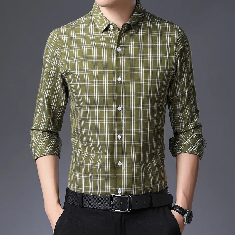 

Jbersee Men's Plaid Cotton Dress Shirts Male High Quality Long Sleeve Slim Fit Business Casual Shirt Plus Size Men Clothes