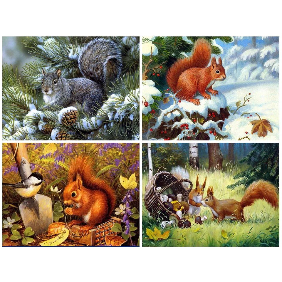 

5D DIY Diamond Painting Animals Squirrel Diamond Embroidery Full Drill Mosaic Cross Stitch Landscape Rhinestones Home Decor Gift