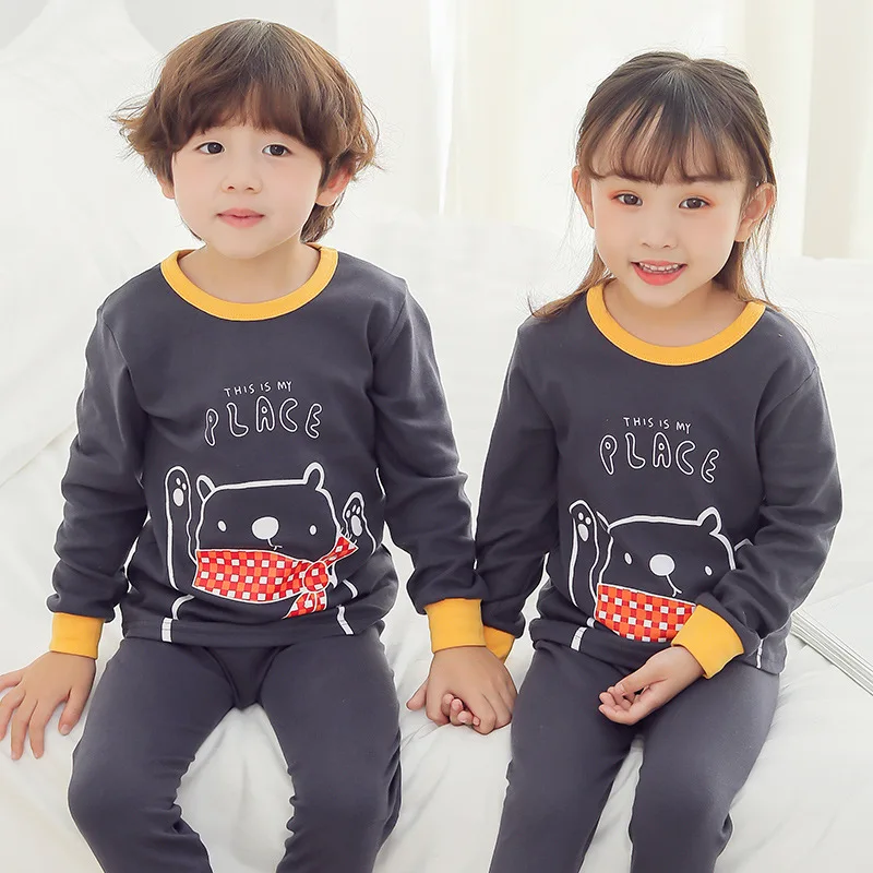 

OHMETOY Cartoon Printed Cotton Sweater Children's Underwear Set Autumn and Winter Warm Autumn Clothes Long Trousers Two-piece