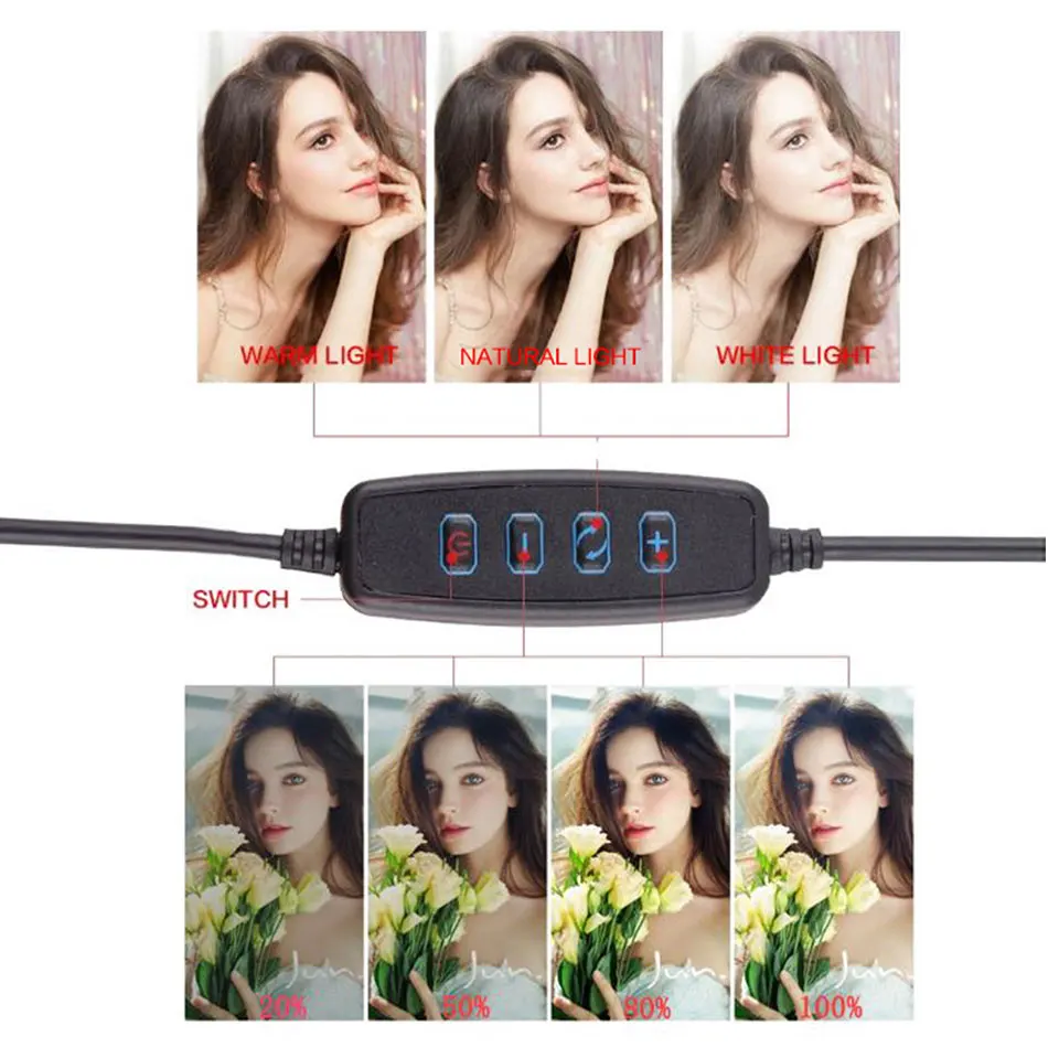 Фотография Youtube светодиодный селфи холодный теплый светильник ing Dimmable светодиодный светильник-кольцо для телефона видео светильник с кольцо для штатива заполняющий светильник