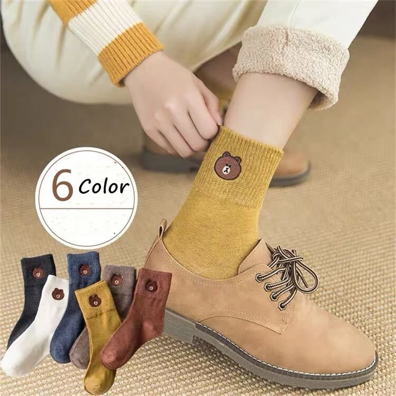 5 пар женские носки красивые хлопковые милые короткие с медвежонком забавные