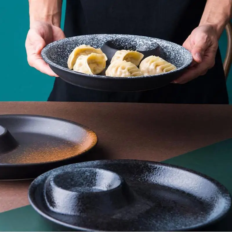 Ceramic Dumpling Dinner Plate Round Serving Dish Practical Service With Dipping Saucer | Дом и сад