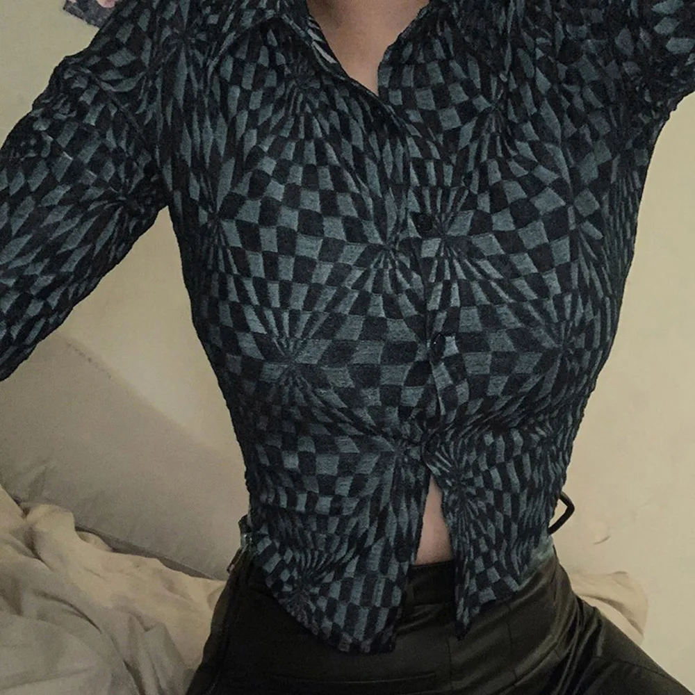 Женская Асимметричная блузка с принтом Готическая отложным воротником и длинным