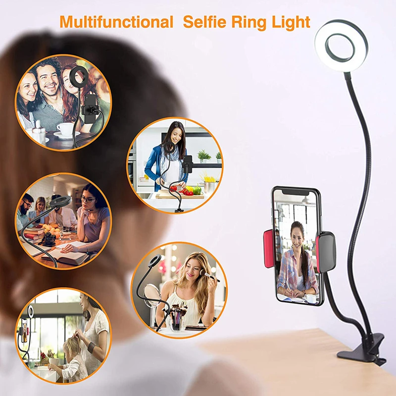 new selfie ring light with flexible mobile phone holder lazy bracket desk lamp led for youtube live stream office kitchen stand free global shipping