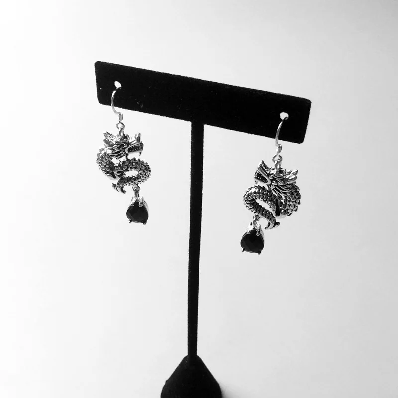 Женские и мужские сережки-капельки с китайским драконом из стерлингового