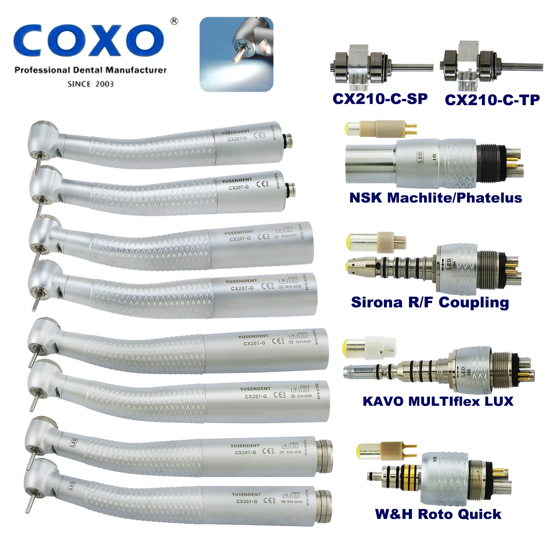 

COXO yusbluetooth Стоматологическая светодиодсветодиодный волоконно-оптическая турбина, высокоскоростной наконечник, подходит для KaVo Multiflex LUX NSK ...