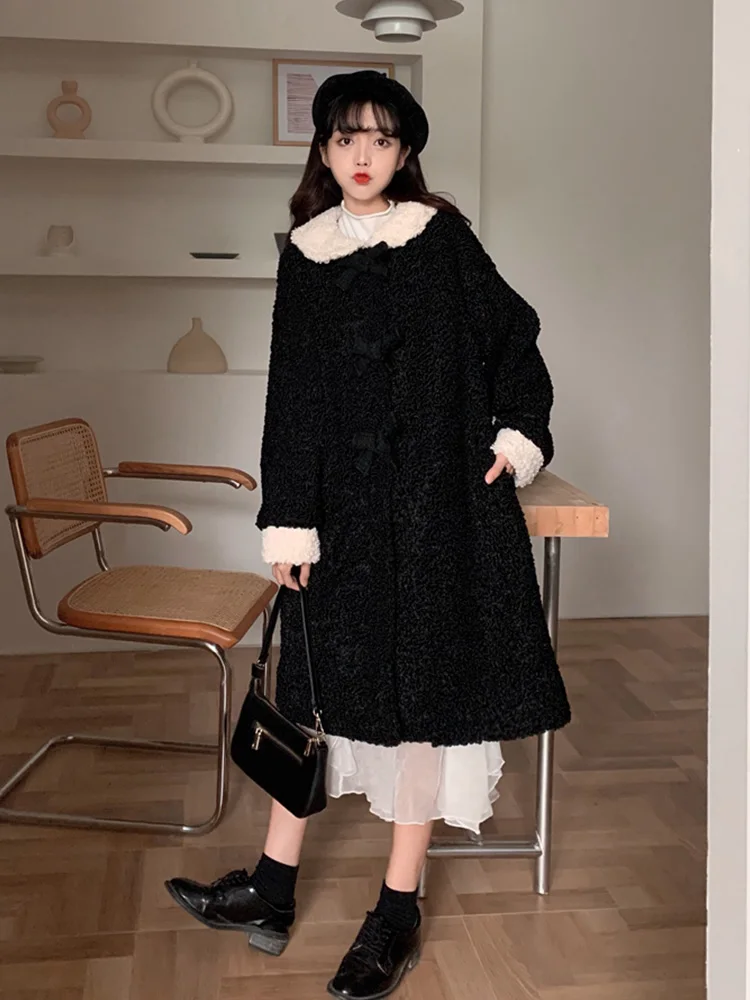 

Fleece-Lined Thickened Winter New Woolen Coat Women's Mid-Length Autumn and Winter Student Lamb Wool Woolen sweet Lolita Coat