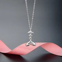s925 sterling silver fashion creative fresh style fishbone shape pendant necklace student zircon clavicle chain jewelry