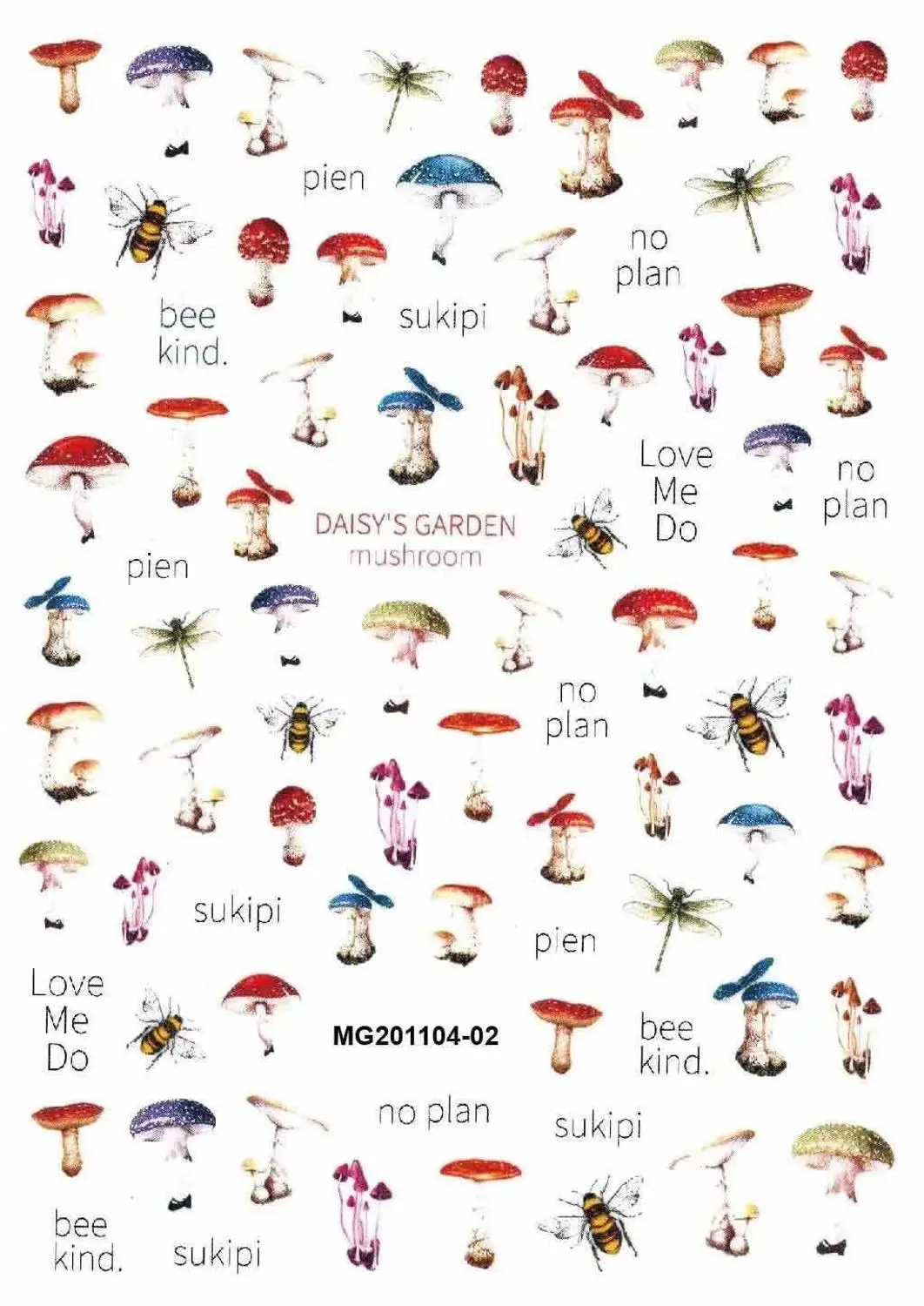 Новое поступление 3D наклейки для ногтей красный гриб Пчела и стрекоза клейкие