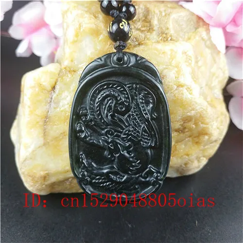Сертифицированный китайский натуральный черный зеленый нефрит Феникс ожерелье