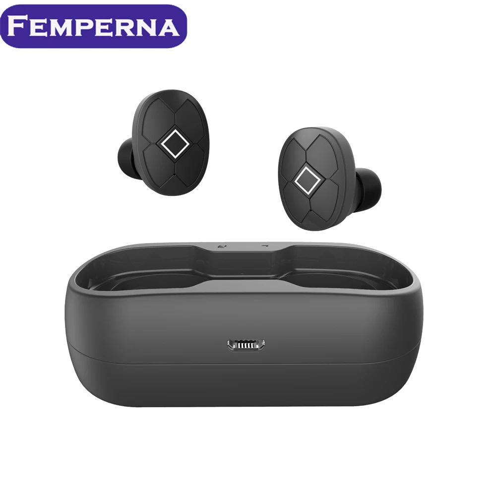 Femperna Bluetooth наушники Bluetooth 5,0 Беспроводные наушники с зарядным устройством спортивная Гарнитура 3D стерео с двойным микрофоном - Цвет: Black